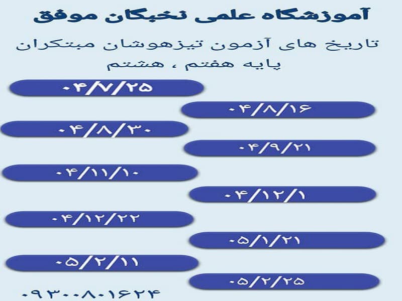 تاریخ آزمون مبتکران تیزهوشان پایه هفتم ، هشتم